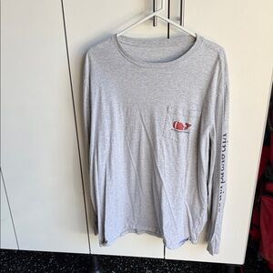 Vineyard Vines Gray Long Sleeve Tee with Red Logo